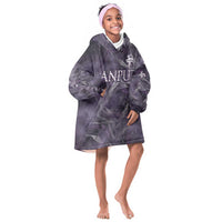 Anput Sacred Urn Kid Wearable Blanket Hoodie with Papyrus Flowers Egyptian Guardian in Violet Mist