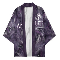 Anput Sacred Urn Kimono with Papyrus Flowers Egyptian Guardian in Violet Mist