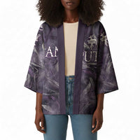 Anput Sacred Urn Kimono with Papyrus Flowers Egyptian Guardian in Violet Mist