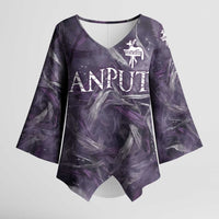 Anput Sacred Urn Kimono Sleeve Blouse with Papyrus Flowers Egyptian Guardian in Violet Mist