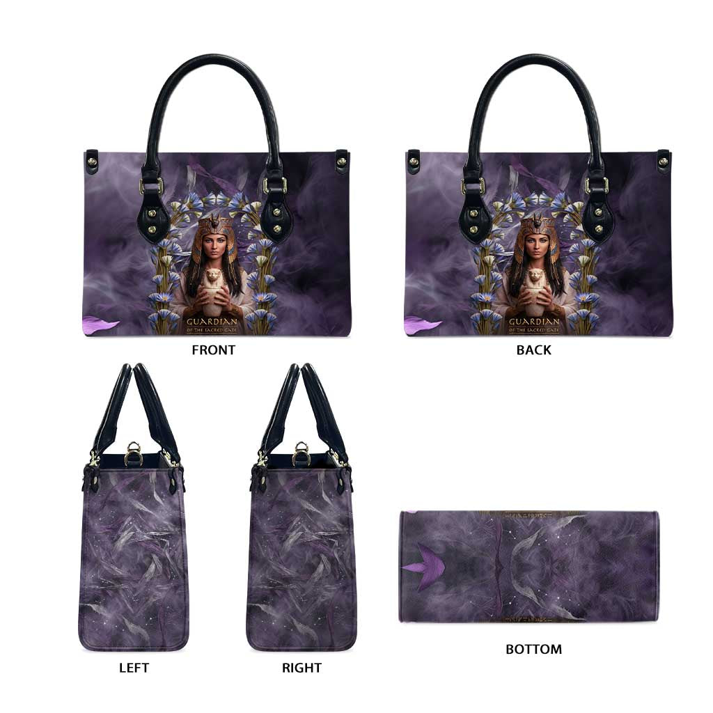 Anput Sacred Urn Leather Bag with Papyrus Flowers Egyptian Guardian in Violet Mist