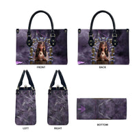Anput Sacred Urn Leather Bag with Papyrus Flowers Egyptian Guardian in Violet Mist