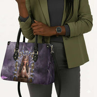 Anput Sacred Urn Leather Bag with Papyrus Flowers Egyptian Guardian in Violet Mist