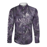 Anput Sacred Urn Long Sleeve Button Shirt with Papyrus Flowers Egyptian Guardian in Violet Mist