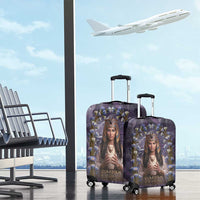 Anput Sacred Urn Luggage Cover with Papyrus Flowers Egyptian Guardian in Violet Mist
