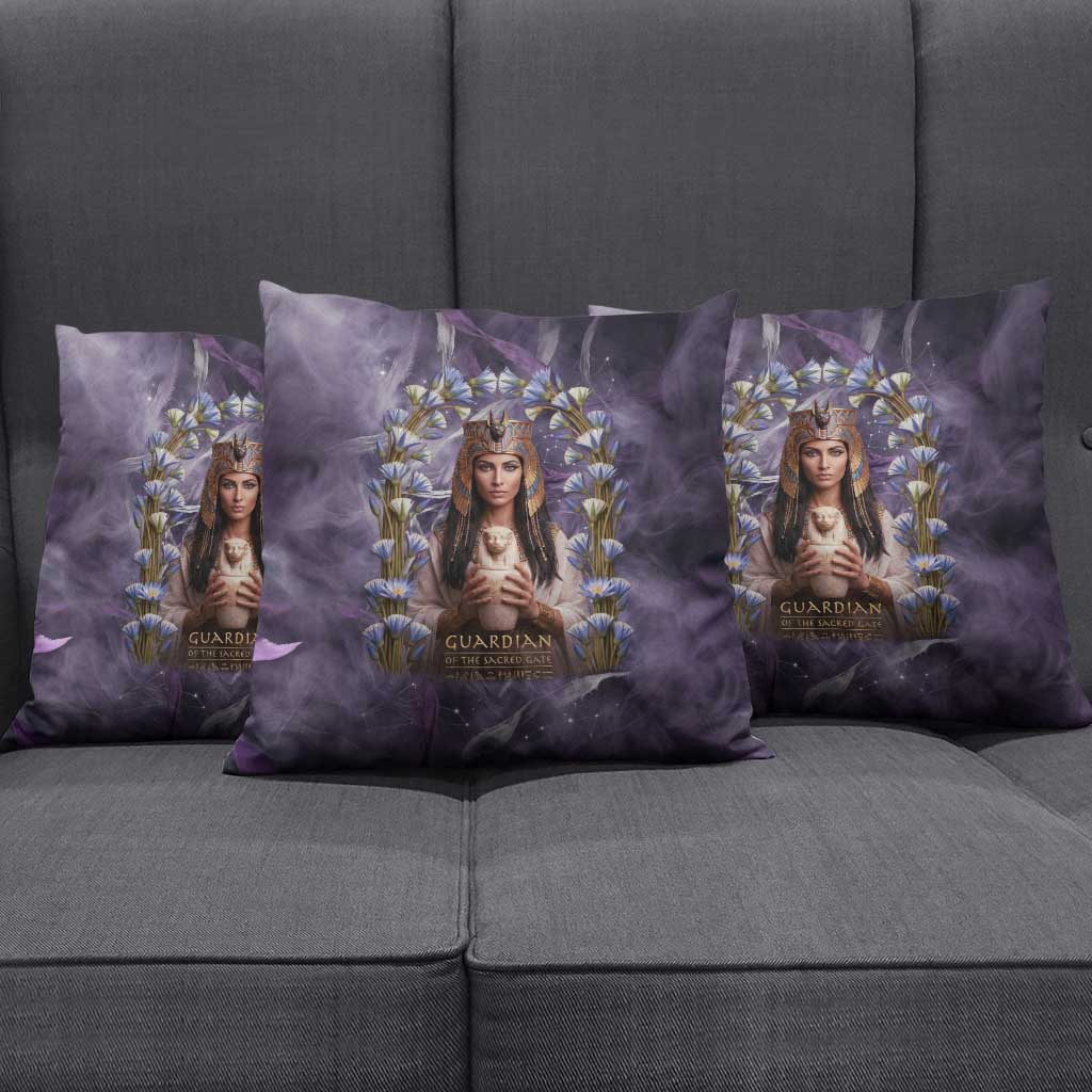 Anput Sacred Urn Pillow Cover with Papyrus Flowers Egyptian Guardian in Violet Mist
