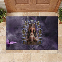Anput Sacred Urn Rubber Doormat with Papyrus Flowers Egyptian Guardian in Violet Mist