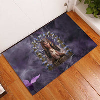 Anput Sacred Urn Rubber Doormat with Papyrus Flowers Egyptian Guardian in Violet Mist