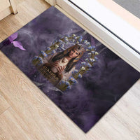 Anput Sacred Urn Rubber Doormat with Papyrus Flowers Egyptian Guardian in Violet Mist