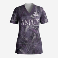 Anput Sacred Urn Scrub Top with Papyrus Flowers Egyptian Guardian in Violet Mist