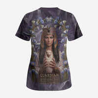 Anput Sacred Urn Scrub Top with Papyrus Flowers Egyptian Guardian in Violet Mist