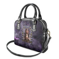 Anput Sacred Urn Shoulder Handbag with Papyrus Flowers Egyptian Guardian in Violet Mist