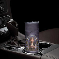 Anput Sacred Urn Skinny Tumbler with Papyrus Flowers Egyptian Guardian in Violet Mist