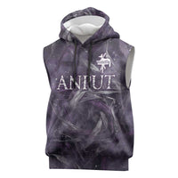 Anput Sacred Urn Sleeveless Hoodie with Papyrus Flowers Egyptian Guardian in Violet Mist