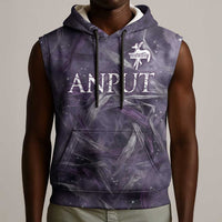 Anput Sacred Urn Sleeveless Hoodie with Papyrus Flowers Egyptian Guardian in Violet Mist