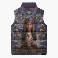 Anput Sacred Urn Sleeveless Puffer Jacket with Papyrus Flowers Egyptian Guardian in Violet Mist