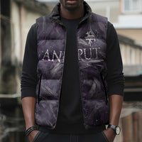 Anput Sacred Urn Sleeveless Puffer Jacket with Papyrus Flowers Egyptian Guardian in Violet Mist