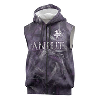 Anput Sacred Urn Sleeveless Zip Hoodie with Papyrus Flowers Egyptian Guardian in Violet Mist