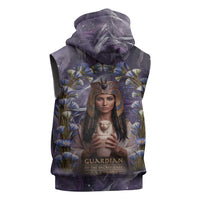 Anput Sacred Urn Sleeveless Zip Hoodie with Papyrus Flowers Egyptian Guardian in Violet Mist