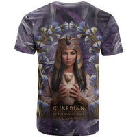 Anput Sacred Urn T shirt with Papyrus Flowers Egyptian Guardian in Violet Mist