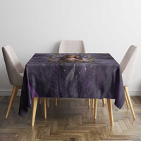 Anput Sacred Urn Tablecloth with Papyrus Flowers Egyptian Guardian in Violet Mist