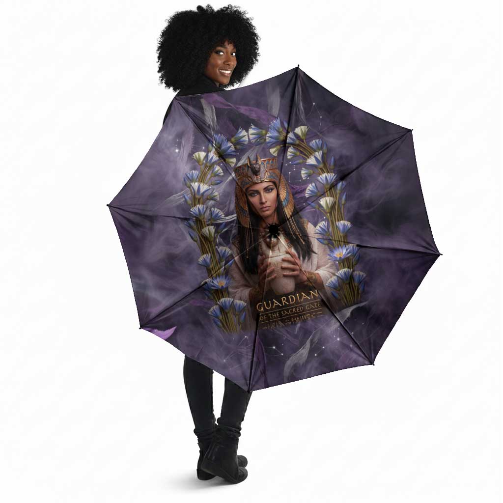Anput Sacred Urn Umbrella with Papyrus Flowers Egyptian Guardian in Violet Mist