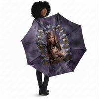 Anput Sacred Urn Umbrella with Papyrus Flowers Egyptian Guardian in Violet Mist