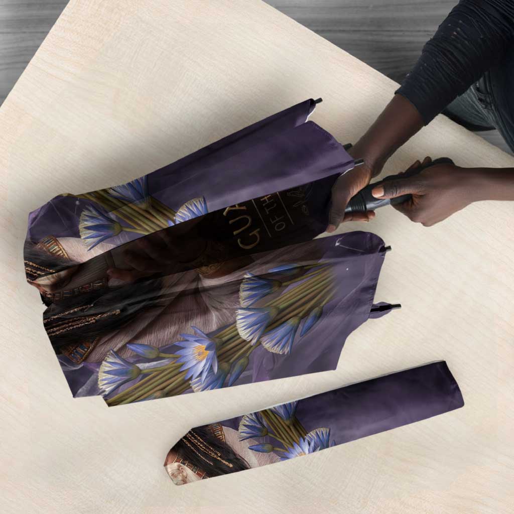 Anput Sacred Urn Umbrella with Papyrus Flowers Egyptian Guardian in Violet Mist