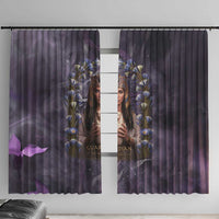 Anput Sacred Urn Window Curtain with Papyrus Flowers Egyptian Guardian in Violet Mist