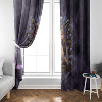 Anput Sacred Urn Window Curtain with Papyrus Flowers Egyptian Guardian in Violet Mist