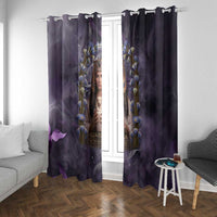 Anput Sacred Urn Window Curtain with Papyrus Flowers Egyptian Guardian in Violet Mist