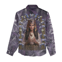 Anput Sacred Urn Women Casual Shirt with Papyrus Flowers Egyptian Guardian in Violet Mist