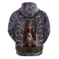 Anput Sacred Urn Zip Hoodie with Papyrus Flowers Egyptian Guardian in Violet Mist