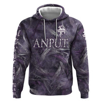 Anput Sacred Urn Zip Hoodie with Papyrus Flowers Egyptian Guardian in Violet Mist