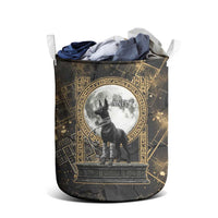 Anput Jackal Mask Laundry Basket with Full Moon Egyptian Afterlife Symbolism