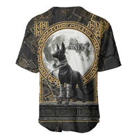 Anput Jackal Mask Baseball Jersey with Full Moon Egyptian Afterlife Symbolism