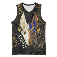 Anput Jackal Mask Basketball Jersey with Full Moon Egyptian Afterlife Symbolism