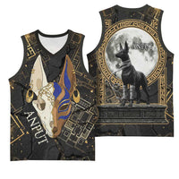 Anput Jackal Mask Basketball Jersey with Full Moon Egyptian Afterlife Symbolism