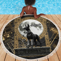 Anput Jackal Mask Beach Blanket with Full Moon Egyptian Afterlife Symbolism