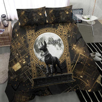Anput Jackal Mask Bedding Set with Full Moon Egyptian Afterlife Symbolism