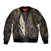 Anput Jackal Mask Bomber Jacket with Full Moon Egyptian Afterlife Symbolism
