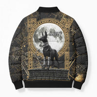 Anput Jackal Mask Bomber Puffer Jacket with Full Moon Egyptian Afterlife Symbolism