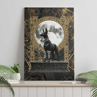 Anput Jackal Mask Canvas Wall Art with Full Moon Egyptian Afterlife Symbolism