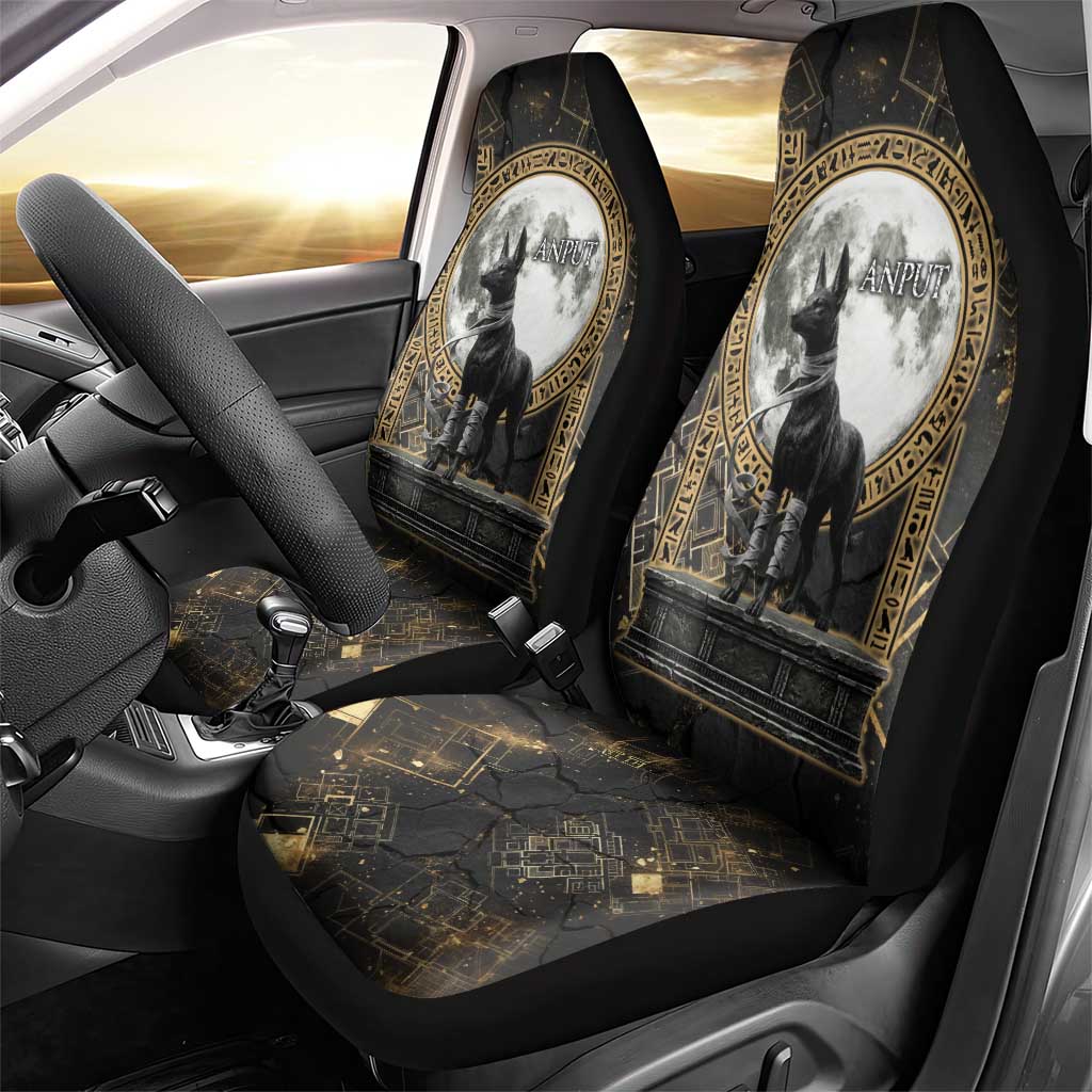 Anput Jackal Mask Car Seat Cover with Full Moon Egyptian Afterlife Symbolism