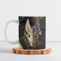 Anput Jackal Mask Ceramic Mug with Full Moon Egyptian Afterlife Symbolism