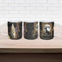 Anput Jackal Mask Ceramic Mug with Full Moon Egyptian Afterlife Symbolism