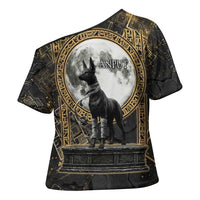 Anput Jackal Mask Cross Shoulder Shirt with Full Moon Egyptian Afterlife Symbolism