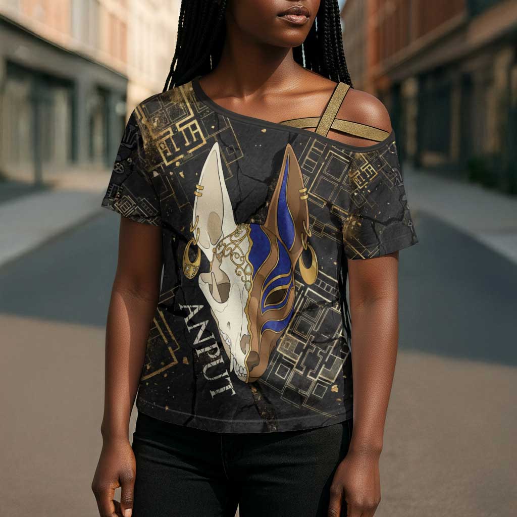 Anput Jackal Mask Cross Shoulder Shirt with Full Moon Egyptian Afterlife Symbolism