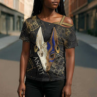 Anput Jackal Mask Cross Shoulder Shirt with Full Moon Egyptian Afterlife Symbolism