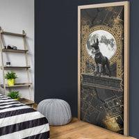 Anput Jackal Mask Door Cover with Full Moon Egyptian Afterlife Symbolism